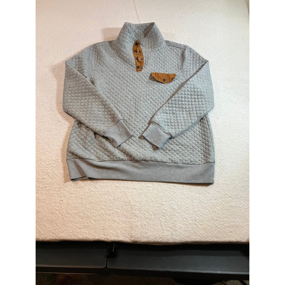 Doe and Rae Womens Gray Quilted Quarter Snap Pullover Sweatshirt Size Large L
